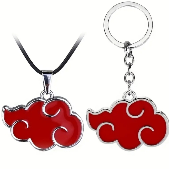 Naruto Anime Red Cloud Unisex Pendant Necklace & Keychain - Picture 1 of 4